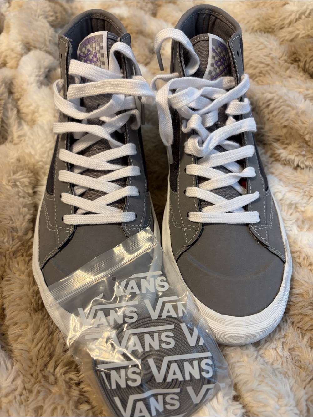 Vans Gray High-Top Skate Sneakers with White Laces